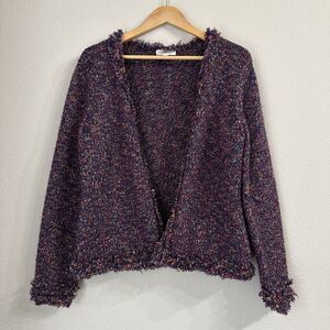 David Brooks Womens Cardigan Knit Purple Y2K Retro Cabincore Winter Mohair Large